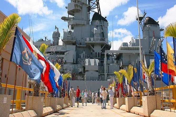 Battleships of WWII at Pearl Harbor from Big Island - The USS Arizona Memorial is the emotional center