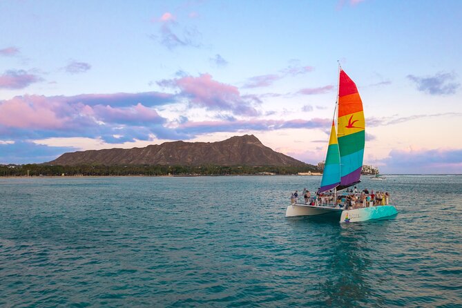 Board from Waikiki Beach for a scenic Sunset Sail on the Hāwea - Diamond Head from the ocean