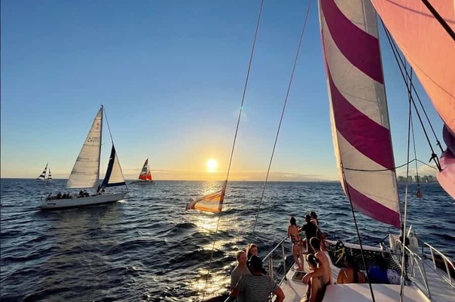Oahu: Waikiki Sunset Catamaran Sail and Swim - A sunset ride with a swim built in