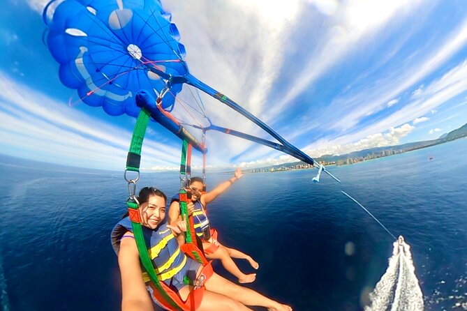 Parasailing in Waikiki from Oahu Hawaii - Taking off from Kewalo Basin near Waikiki